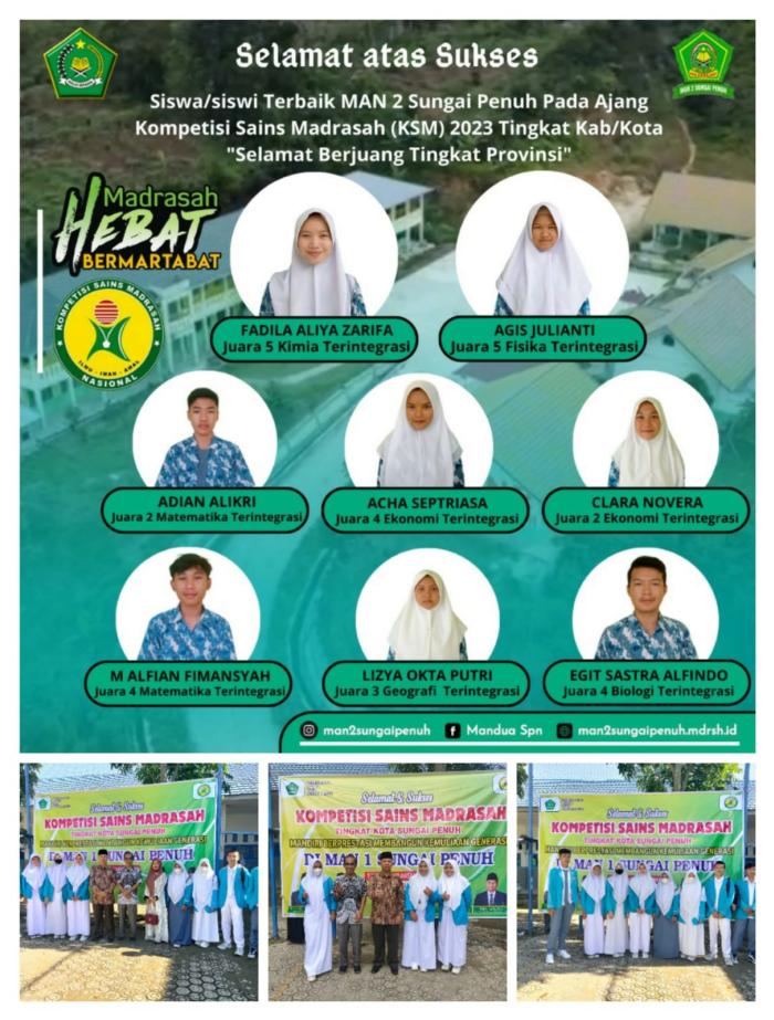 MAN 2 SUNGAI PENUH MERAIH PRESTASI KSM TAHUN 2023 TINGKAT KOTA SUNGAI PENUH